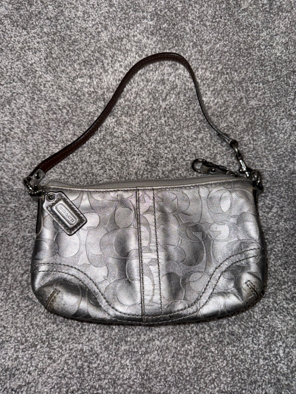 Coach Metallic Silver Wristlet
